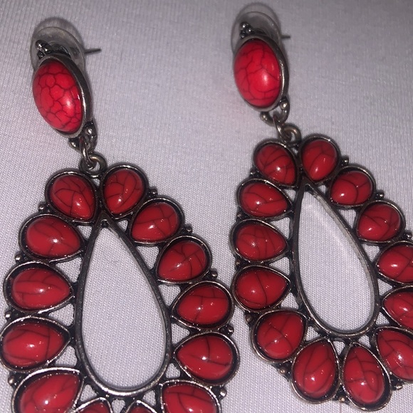 Red Statement Earrings - Picture 2 of 2